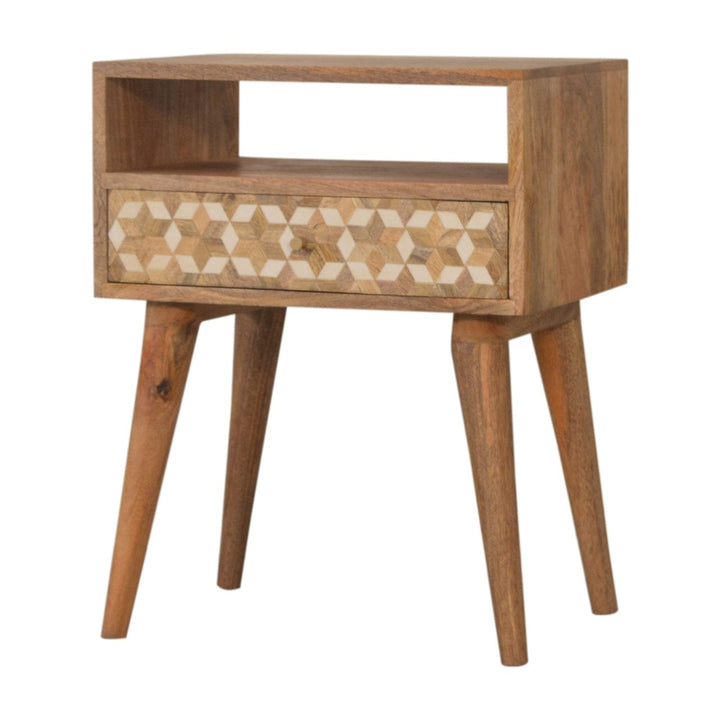 Mixed Cube Nightstand - Solid Mango Wood Bedside Table for Bedroom - main view showing handcrafted solid mango wood...