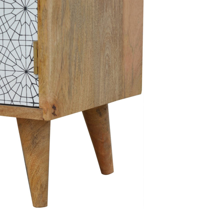 Mixed Pattern Nightstand - Solid Mango Wood Bedside Table for Bedroom - product view 6 showing handcrafted solid mango...