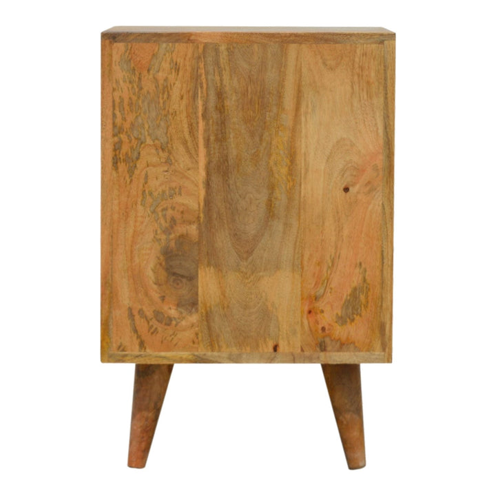 Mixed Pattern Nightstand - Solid Mango Wood Bedside Table for Bedroom - product view 8 showing handcrafted solid mango...