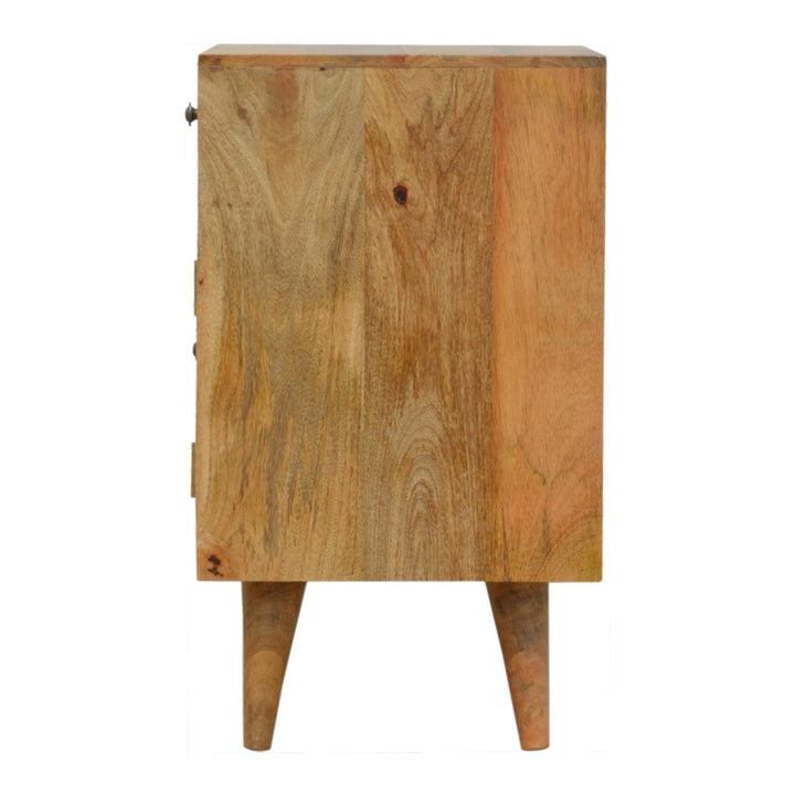 Mixed Pattern Nightstand - Solid Mango Wood Bedside Table for Bedroom - product view 7 showing handcrafted solid mango...