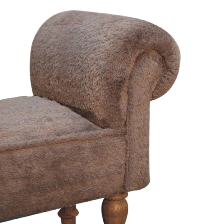 Mocha Faux Fur Bedroom Bench - Solid Mango Wood Seating Furniture for Entryway - product view 4 showing handcrafted solid...