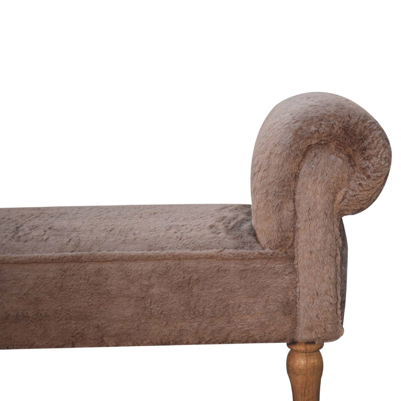 Mocha Faux Fur Bedroom Bench - Solid Mango Wood Seating Furniture for Entryway - product view 3 showing handcrafted solid...