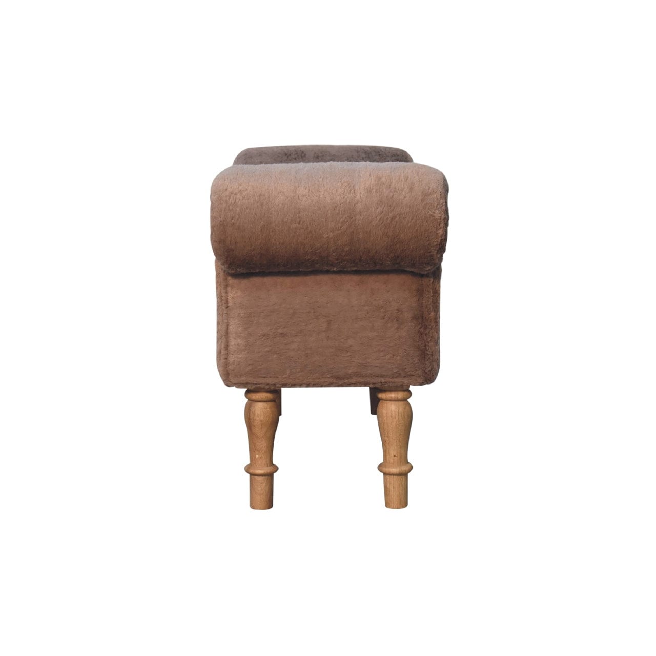 Mocha Faux Fur Bedroom Bench - Solid Mango Wood Seating Furniture for Entryway - product view 8 showing handcrafted solid...