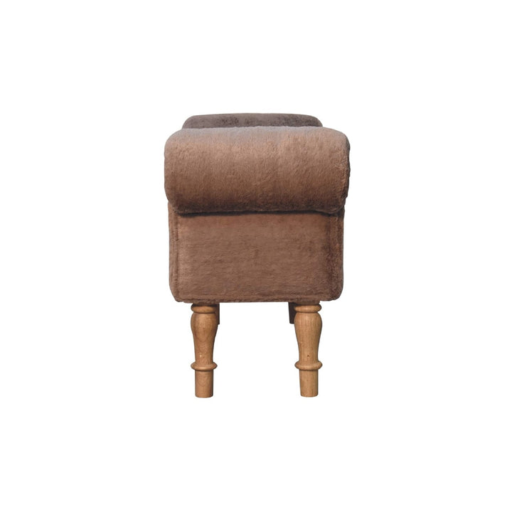Mocha Faux Fur Bedroom Bench - Solid Mango Wood Seating Furniture for Entryway - product view 8 showing handcrafted solid...