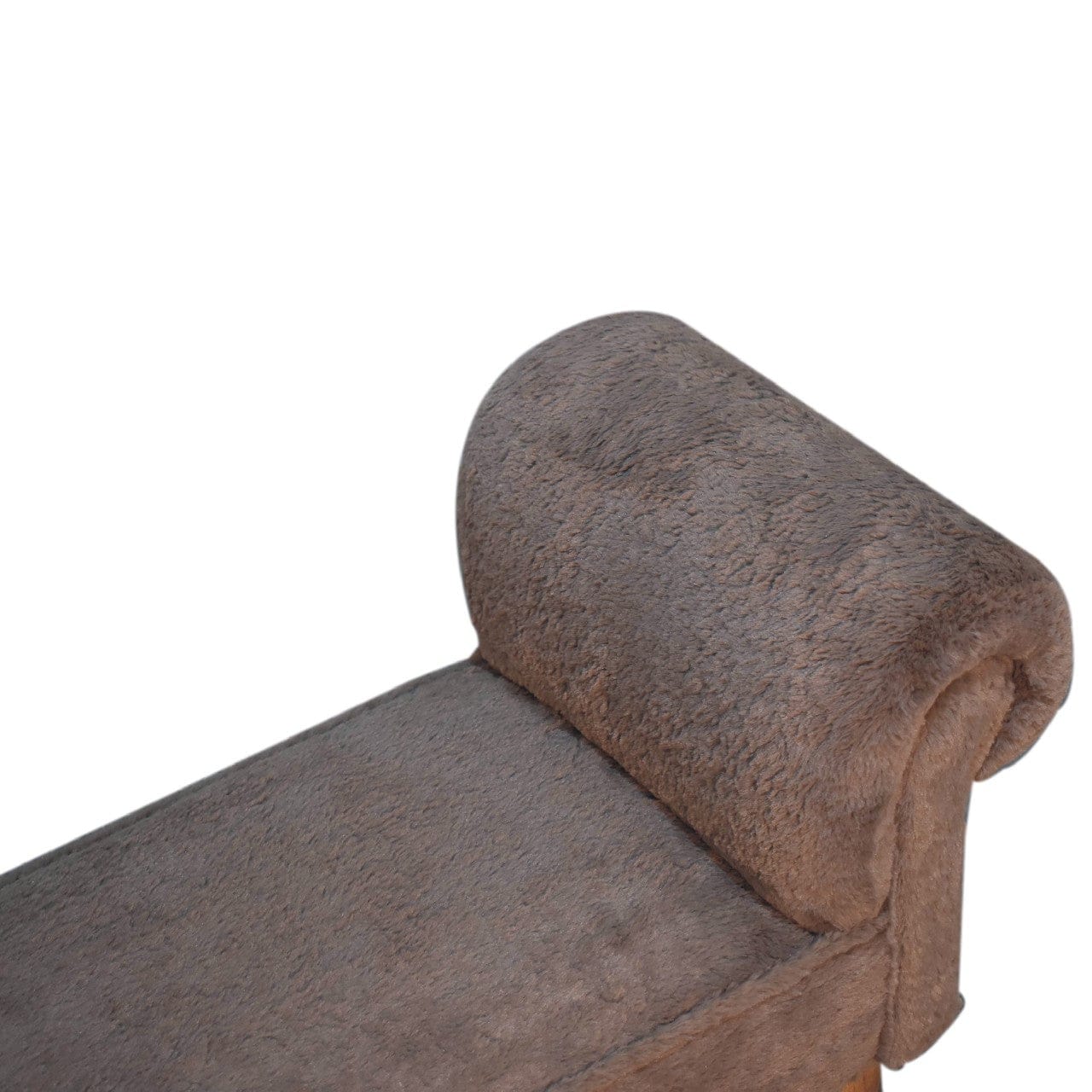 Mocha Faux Fur Bedroom Bench - Solid Mango Wood Seating Furniture for Entryway - product view 5 showing handcrafted solid...