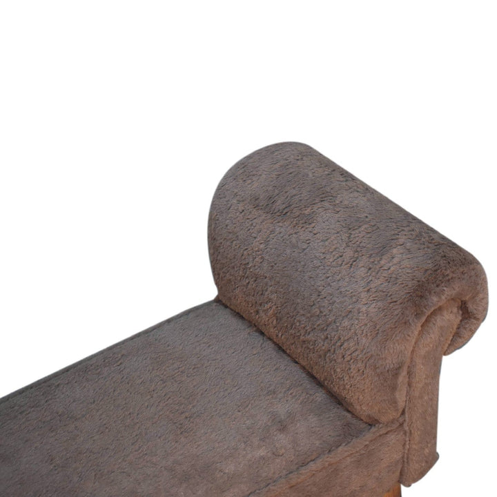 Mocha Faux Fur Bedroom Bench - Solid Mango Wood Seating Furniture for Entryway - product view 5 showing handcrafted solid...
