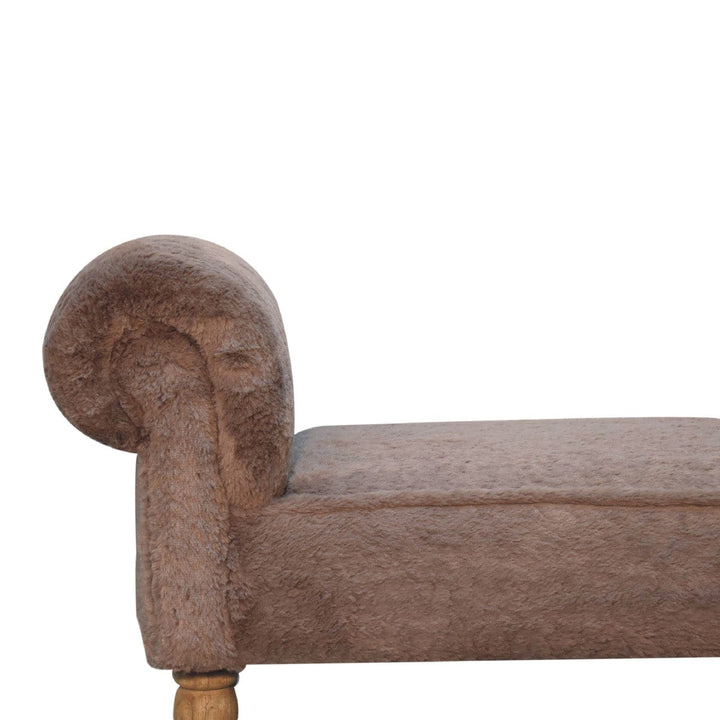Mocha Faux Fur Bedroom Bench - Solid Mango Wood Seating Furniture for Entryway - product view 6 showing handcrafted solid...