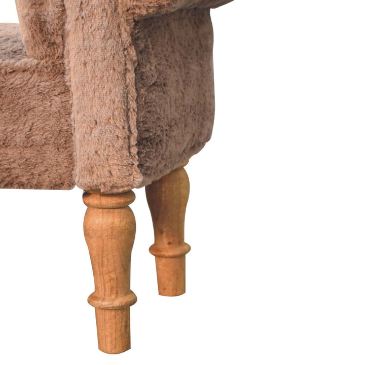 Mocha Faux Fur Bedroom Bench - Solid Mango Wood Seating Furniture for Entryway - product view 7 showing handcrafted solid...