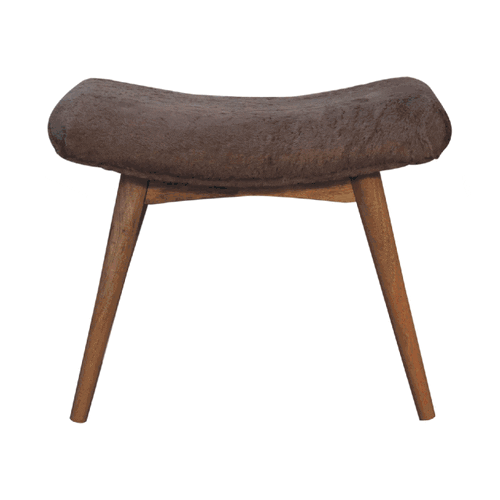 Mocha Faux Fur Curved Bench - Solid Mango Wood Seating Furniture for Entryway - product view 8 showing handcrafted solid...