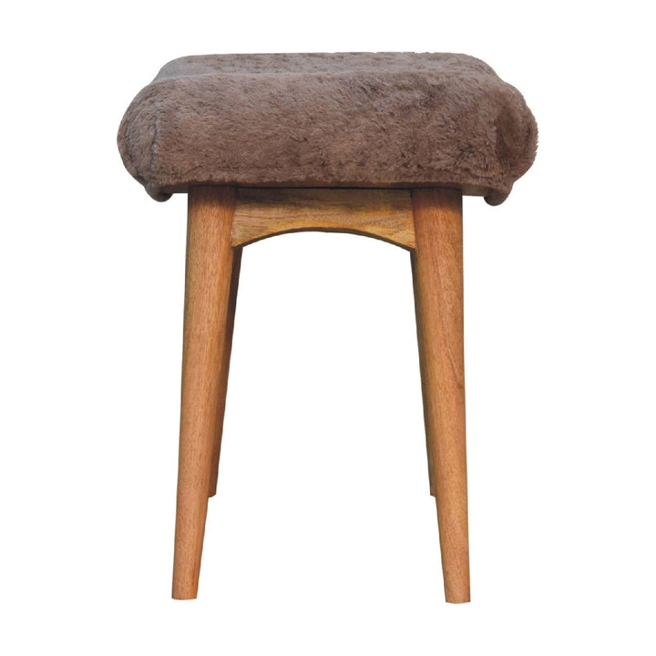 Mocha Faux Fur Curved Bench - Solid Mango Wood Seating Furniture for Entryway - product view 7 showing handcrafted solid...