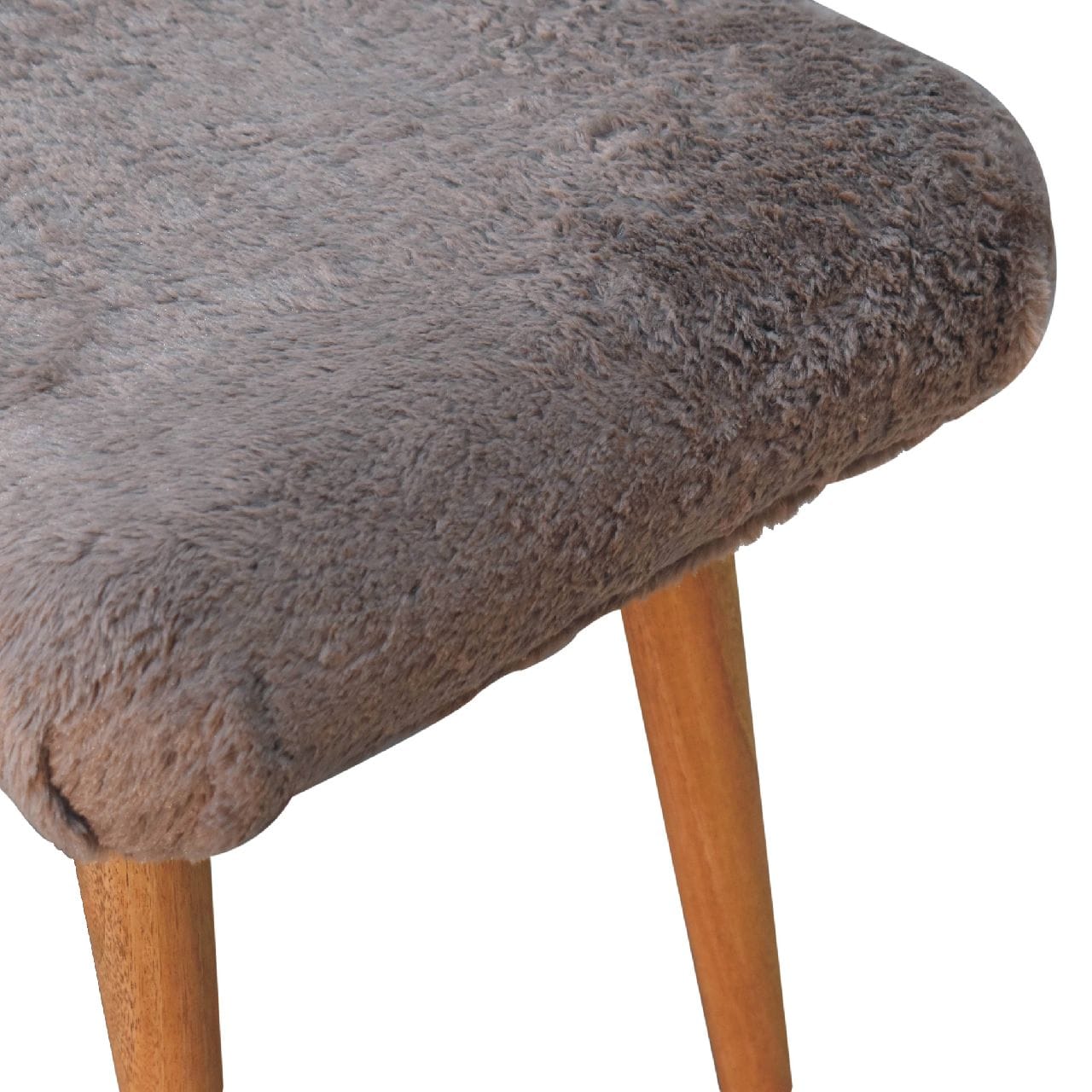 Mocha Faux Fur Curved Bench - Solid Mango Wood Seating Furniture for Entryway - product view 5 showing handcrafted solid...
