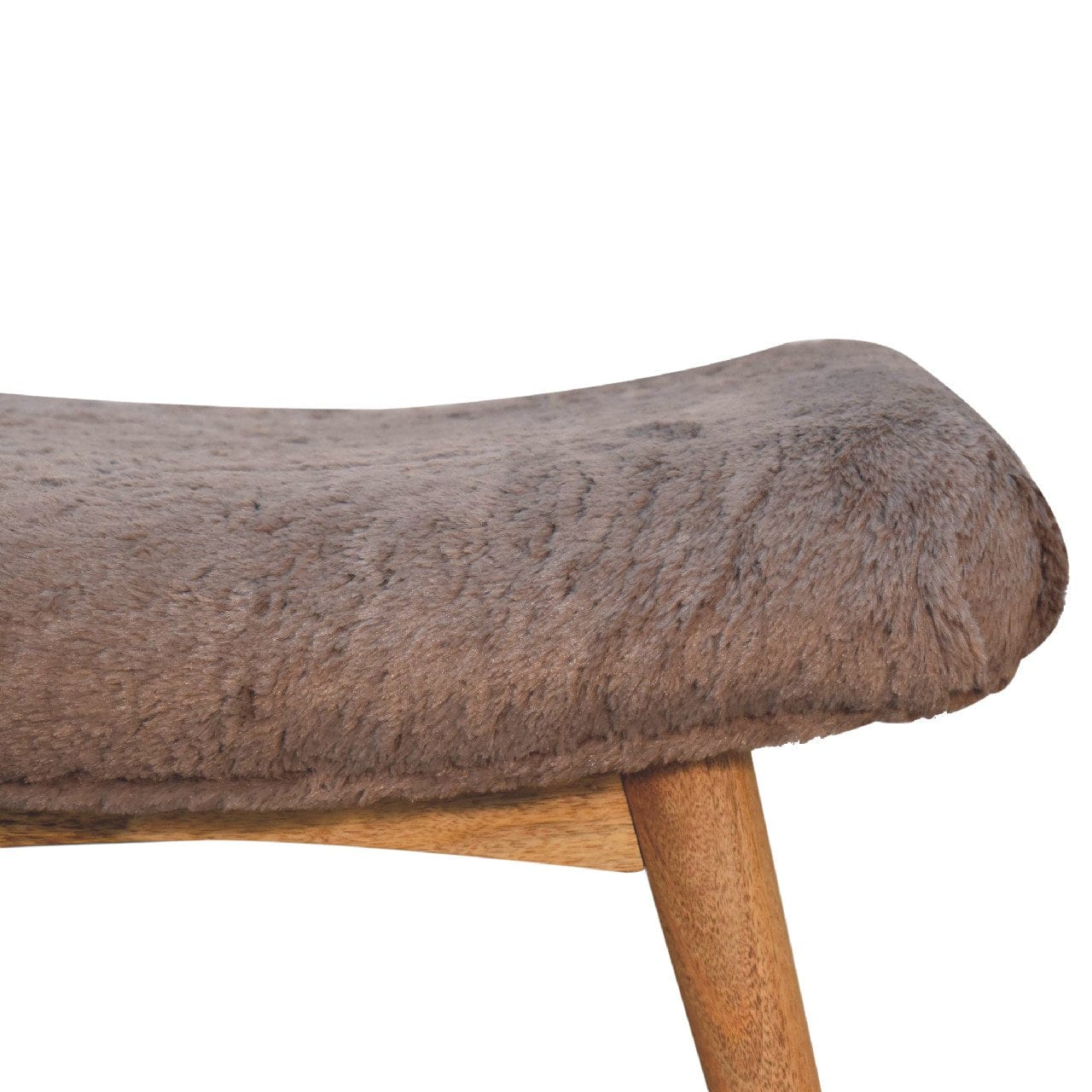 Mocha Faux Fur Curved Bench - Solid Mango Wood Seating Furniture for Entryway - product view 3 showing handcrafted solid...
