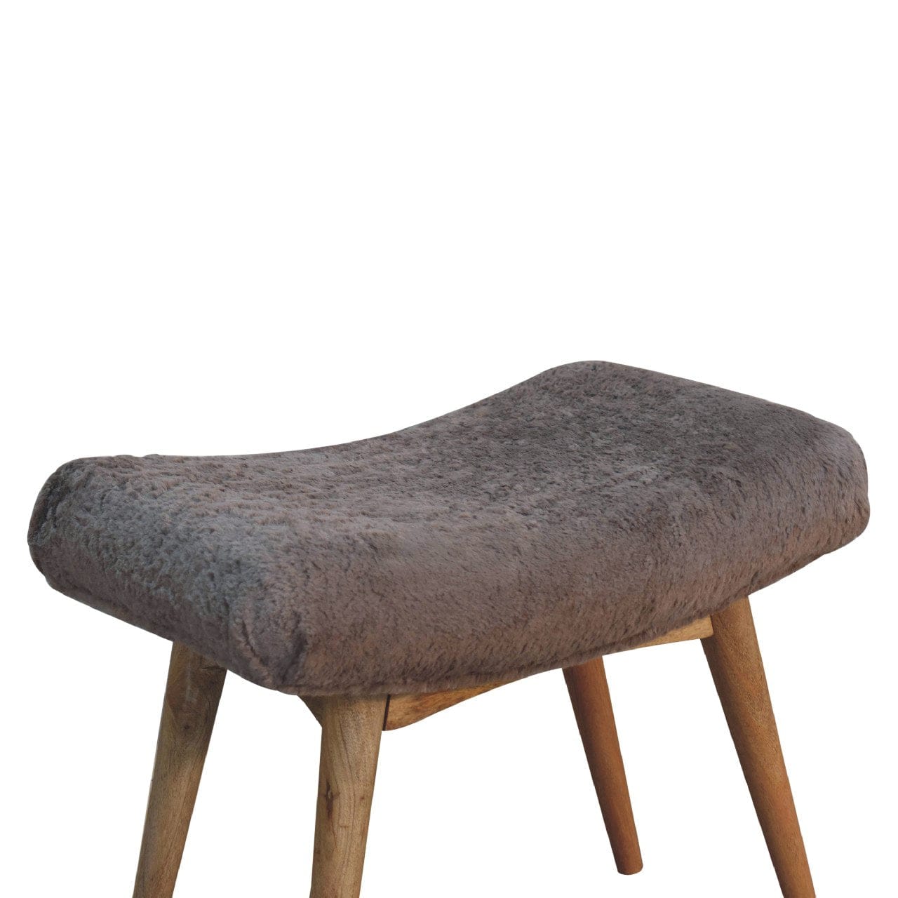 Mocha Faux Fur Curved Bench - Solid Mango Wood Seating Furniture for Entryway - product view 4 showing handcrafted solid...