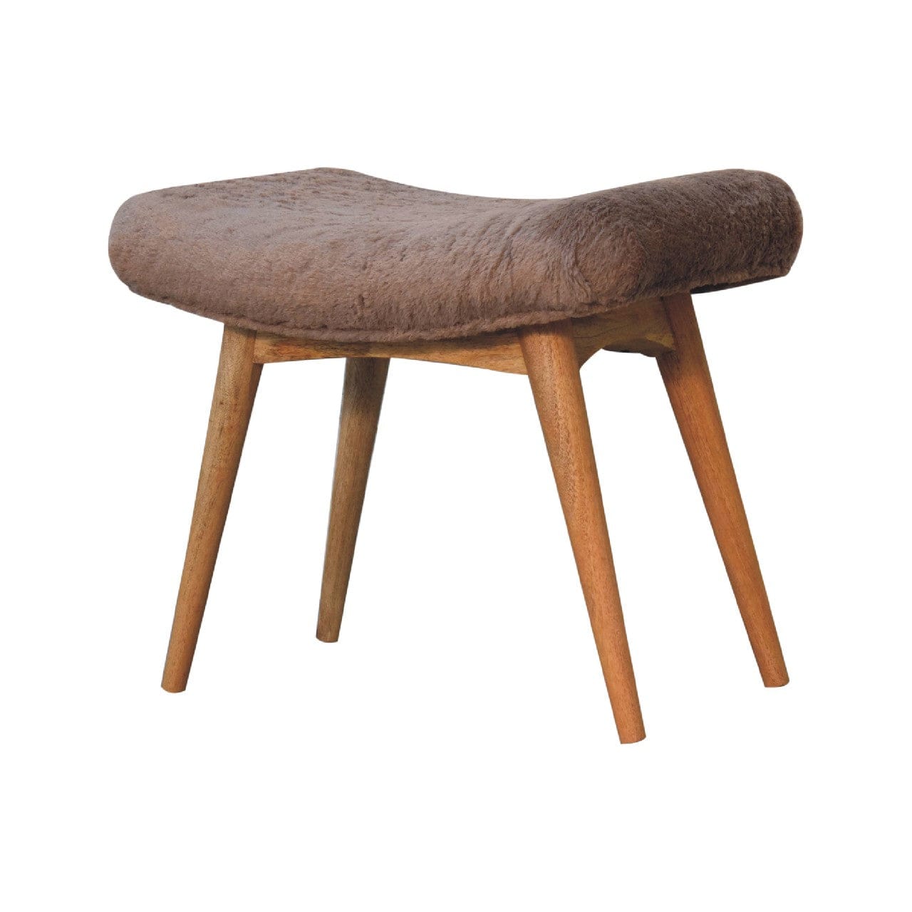 Mocha Faux Fur Curved Bench - Solid Mango Wood Seating Furniture for Entryway - main view showing handcrafted solid mango...