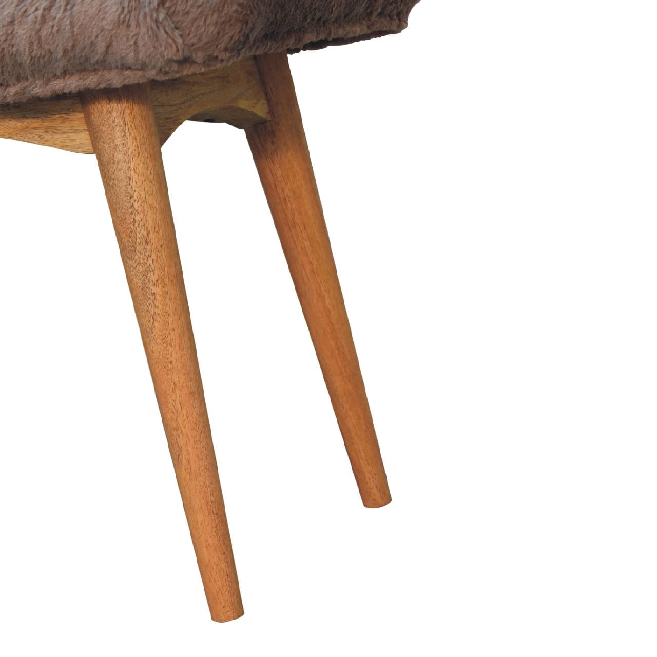 Mocha Faux Fur Curved Bench - Solid Mango Wood Seating Furniture for Entryway - product view 6 showing handcrafted solid...