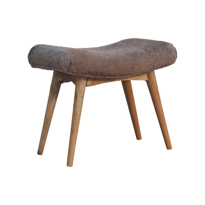 Mocha Faux Fur Curved Bench - Solid Mango Wood Seating Furniture for Entryway - product view 2 showing handcrafted solid...