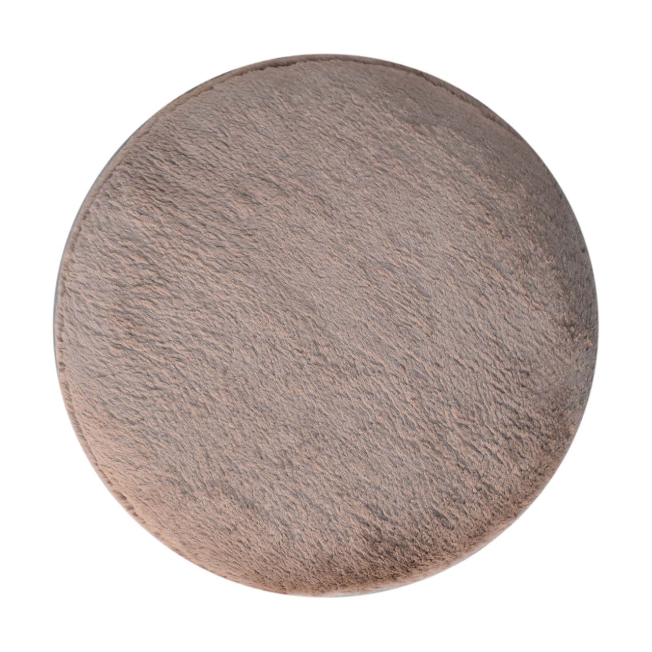 Mocha Faux Fur Round Ball Footstool - Solid Mango Wood Accent Stool for Living Room - product view 8 showing handcrafted...