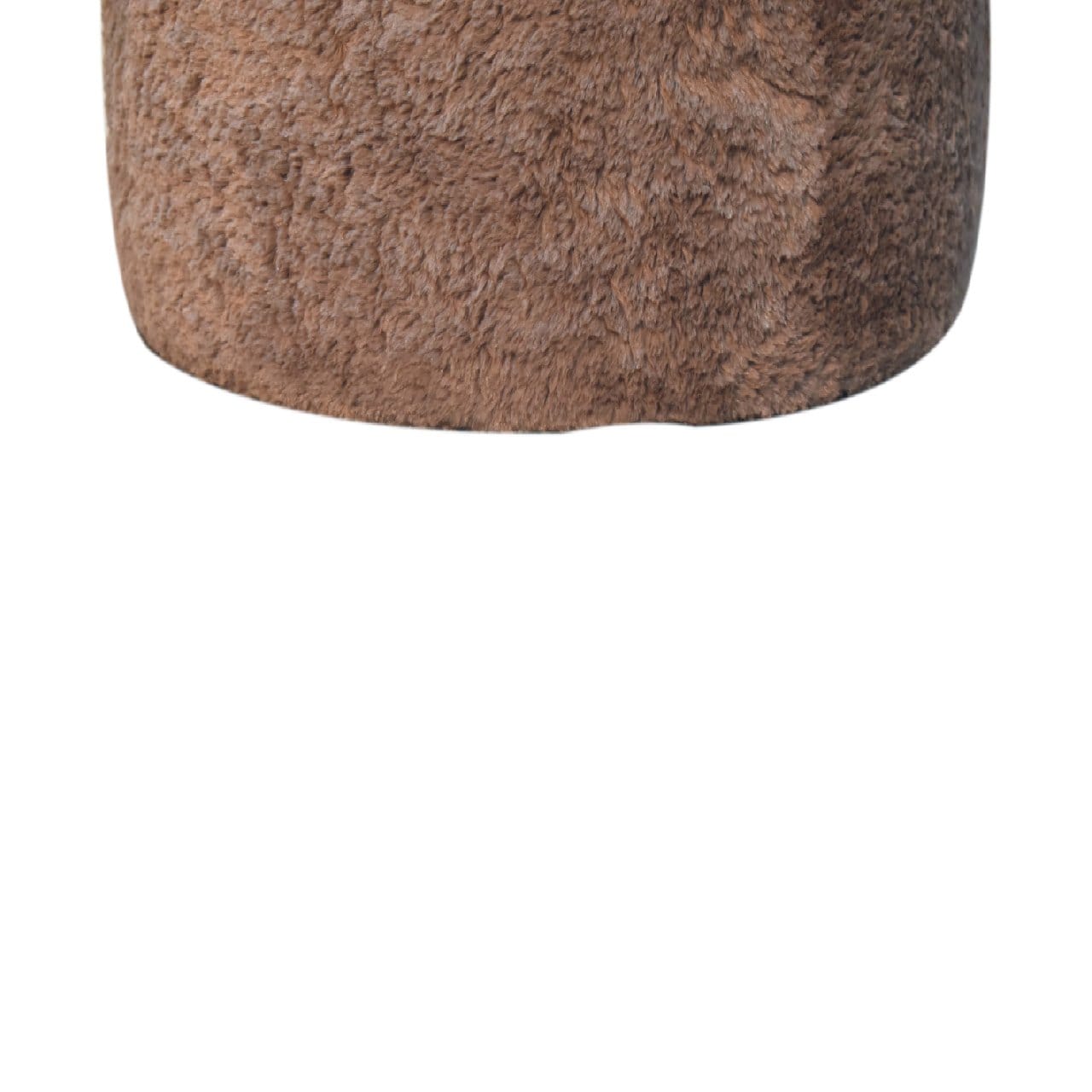 Mocha Faux Fur Round Footstool - Solid Mango Wood Accent Stool for Living Room - product view 7 showing handcrafted solid...