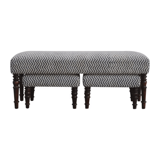 Mid-Century Modern Natural Jute Set of 3 Bench - Solid Mango Wood Seating Furniture for Entryway - product view 5 showing...