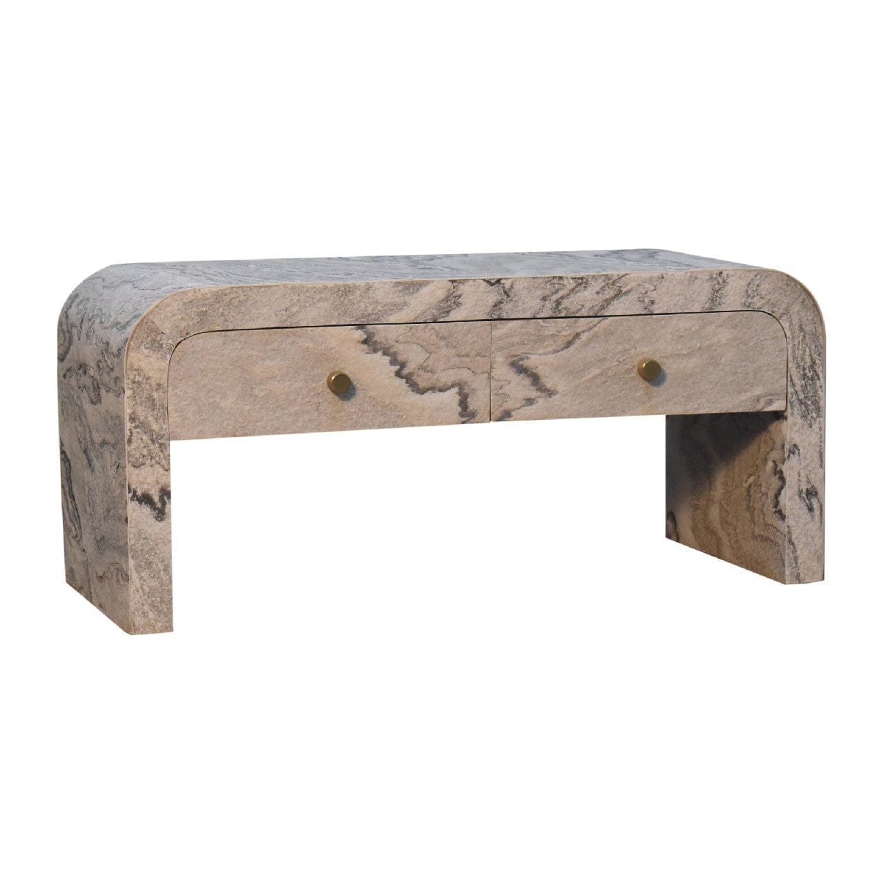 Nouveau TV Stand - Solid Mango Wood Entertainment Center for Living Room - product view 2 showing handcrafted solid mango...