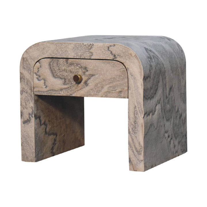 Nouveau Nightstand - Solid Mango Wood Bedside Table for Bedroom - product view 3 showing handcrafted solid mango wood...