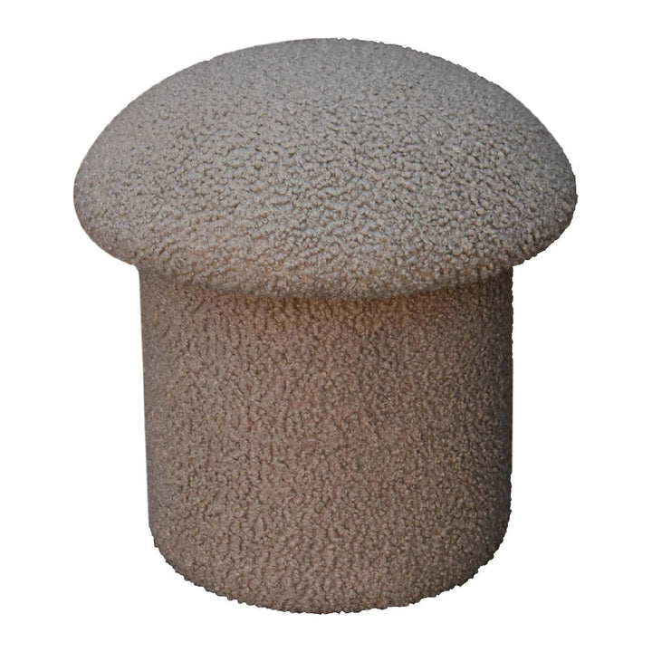 Mud Boucle Mushroom Footstool - Solid Mango Wood Accent Stool for Living Room - product view 3 showing handcrafted solid...