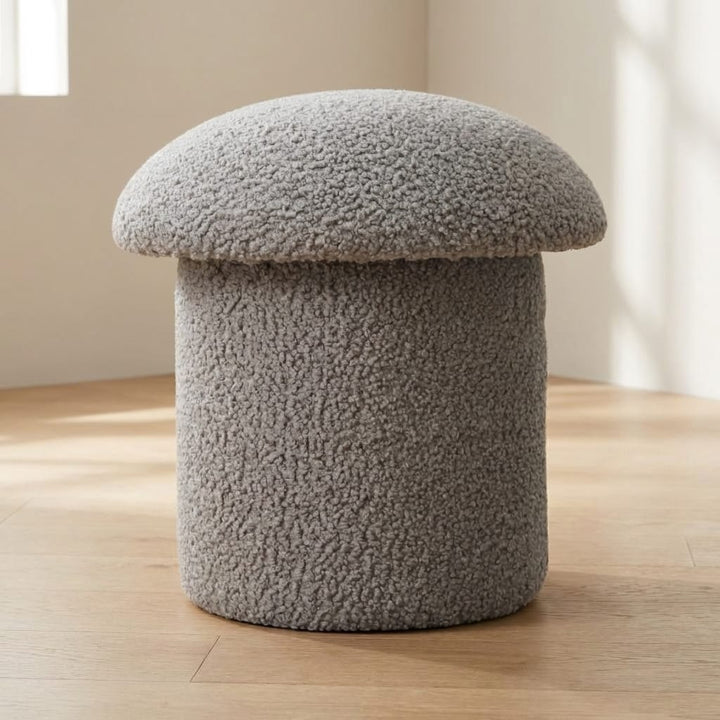 Mud Boucle Mushroom Footstool - Solid Mango Wood Accent Stool for Living Room - main view showing handcrafted solid mango...