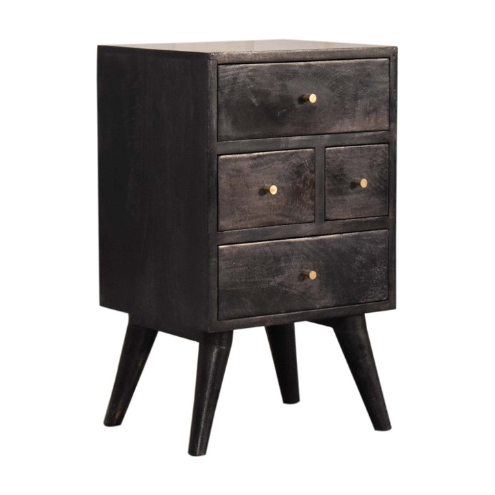 Multi Drawer Ash Black Nightstand - Solid Mango Wood Bedside Table for Bedroom - main view showing handcrafted solid...