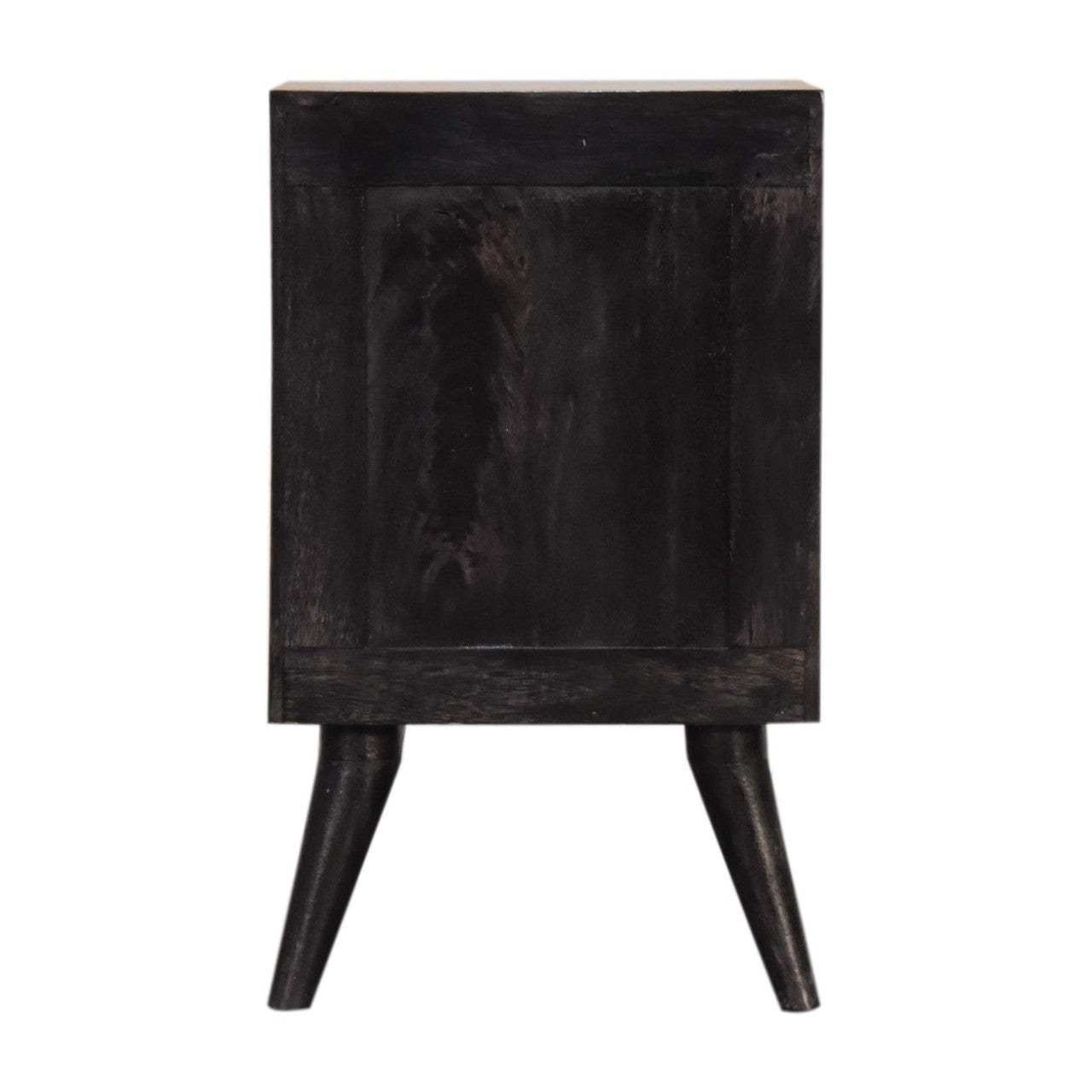 Multi Drawer Ash Black Nightstand - Solid Mango Wood Bedside Table for Bedroom - product view 8 showing handcrafted solid...