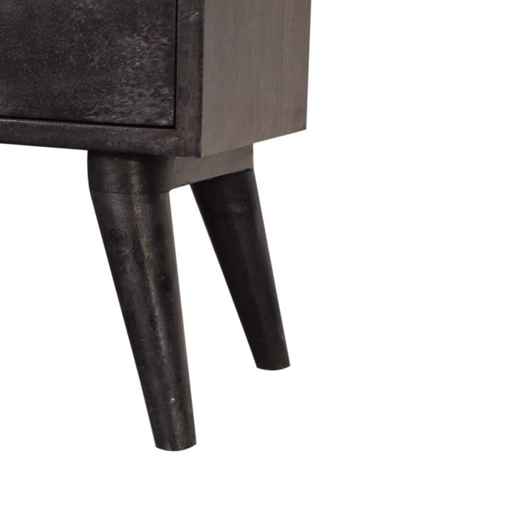 Multi Drawer Ash Black Nightstand - Solid Mango Wood Bedside Table for Bedroom - product view 6 showing handcrafted solid...