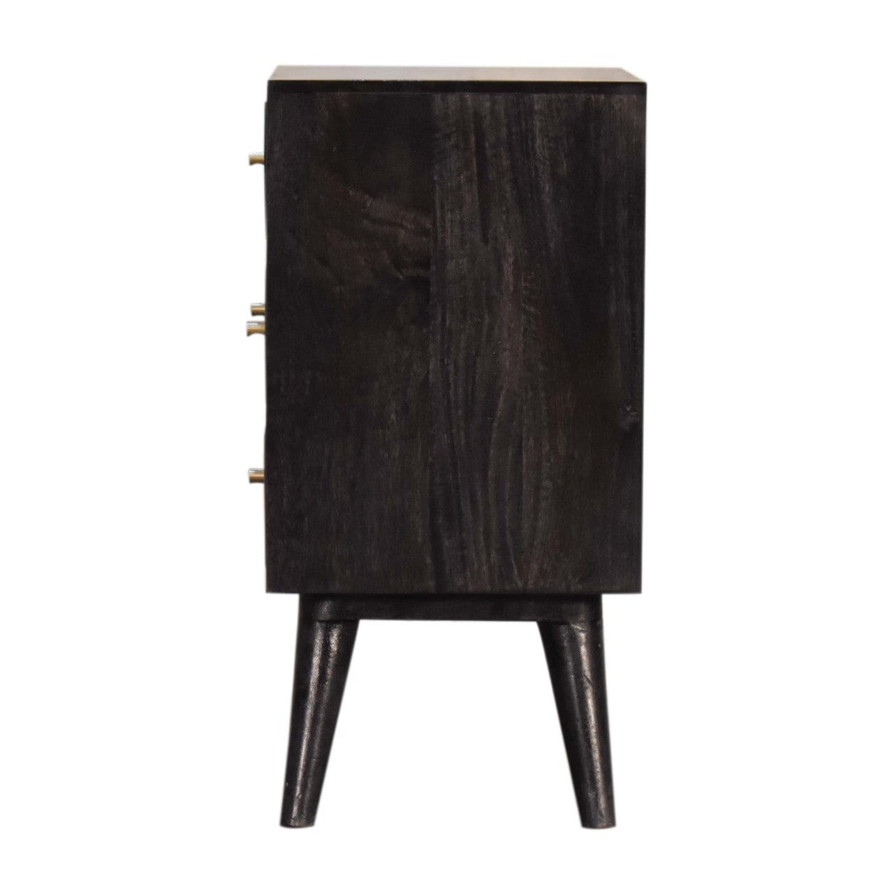Multi Drawer Ash Black Nightstand - Solid Mango Wood Bedside Table for Bedroom - product view 7 showing handcrafted solid...