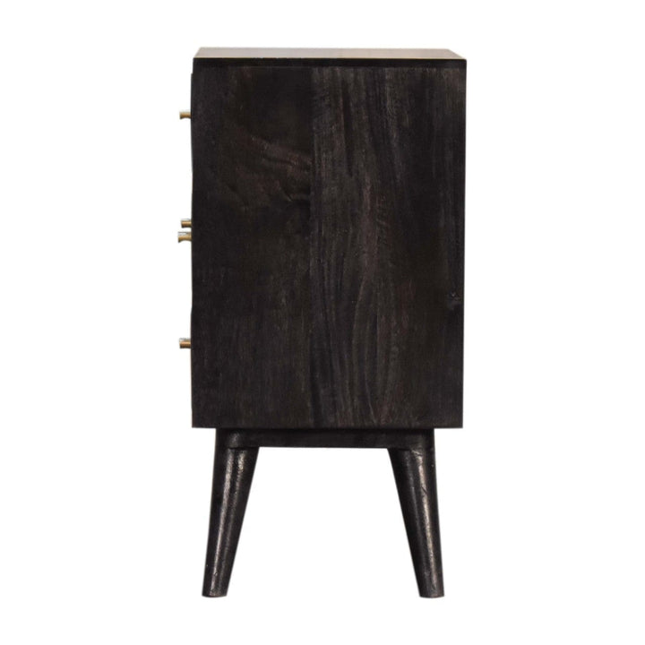 Multi Drawer Ash Black Nightstand - Solid Mango Wood Bedside Table for Bedroom - product view 7 showing handcrafted solid...