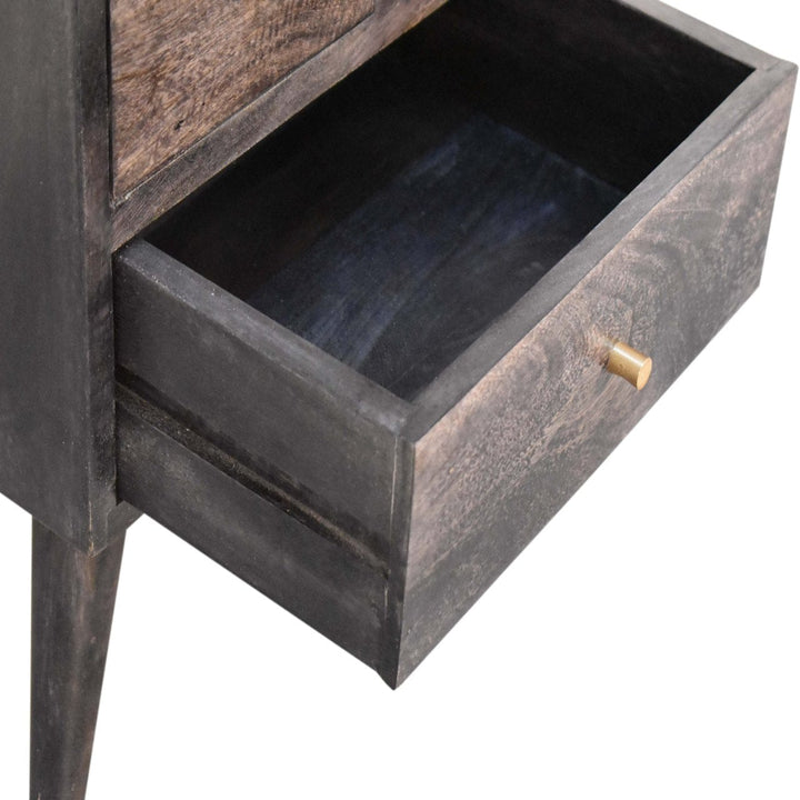 Multi Drawer Ash Black Nightstand - Solid Mango Wood Bedside Table for Bedroom - product view 5 showing handcrafted solid...