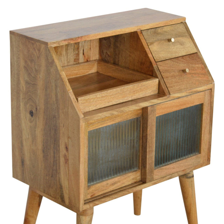 Multi Drawer Glass Nightstand - Solid Mango Wood Bedside Table for Bedroom - product view 7 showing handcrafted solid...
