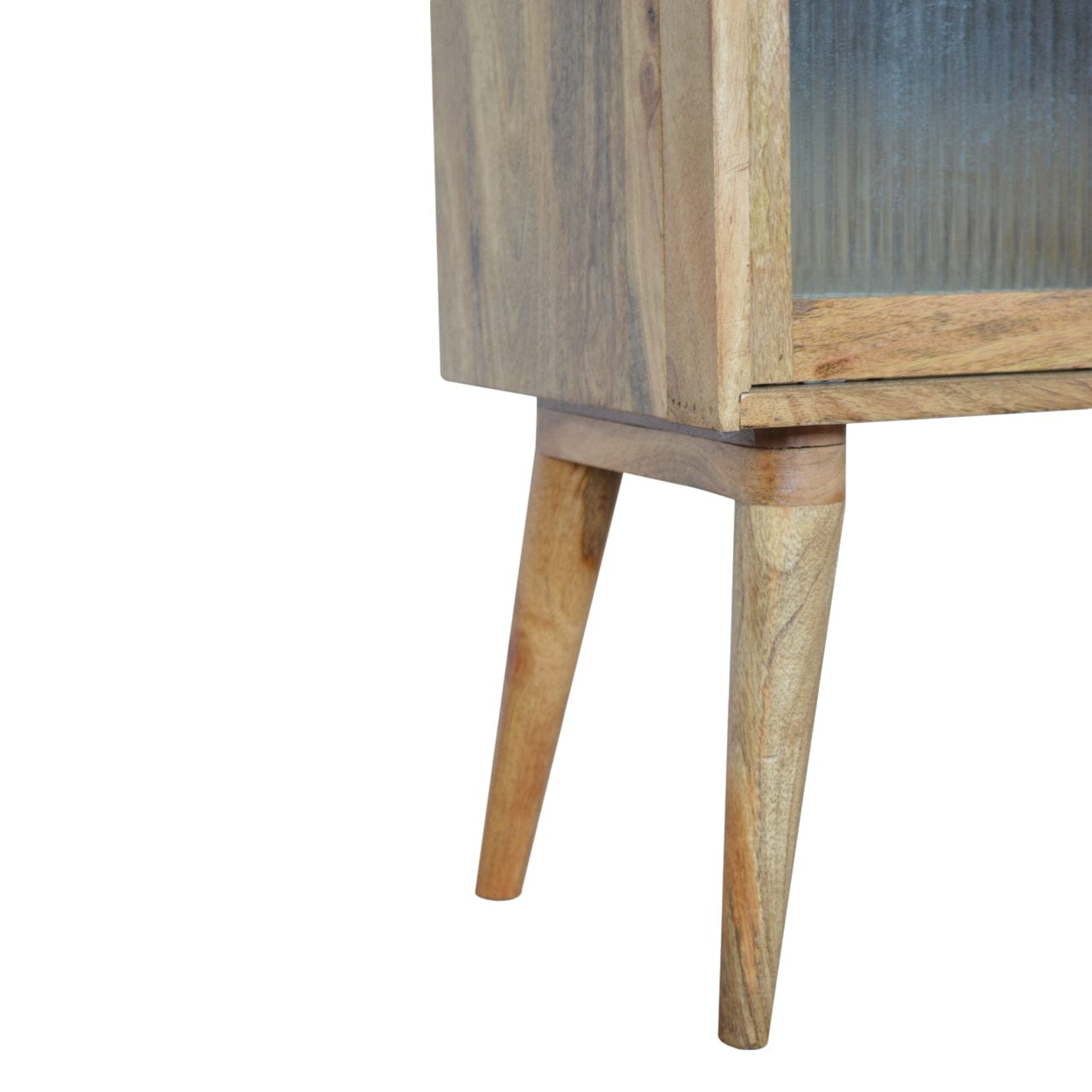 Multi Drawer Glass Nightstand - Solid Mango Wood Bedside Table for Bedroom - product view 6 showing handcrafted solid...