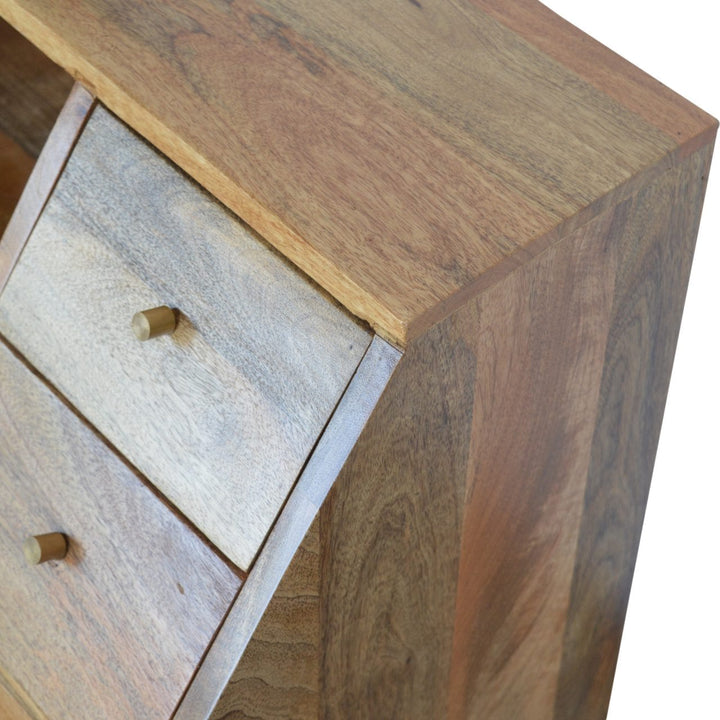 Multi Drawer Glass Nightstand - Solid Mango Wood Bedside Table for Bedroom - product view 5 showing handcrafted solid...