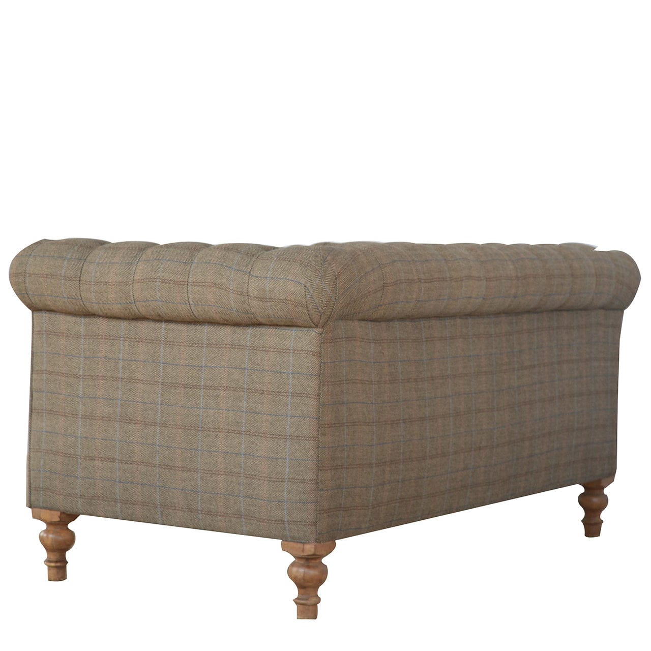 Multi Tweed 2 Seat Chesterfield Sofa - Upholstered Mango Wood Living Room Seating - product view 7 showing handcrafted...