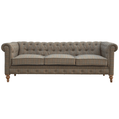 Multi Tweed 3 Seat Chesterfield for Bedroom in Solid Mango Wood - main view showing handcrafted solid mango wood dresser