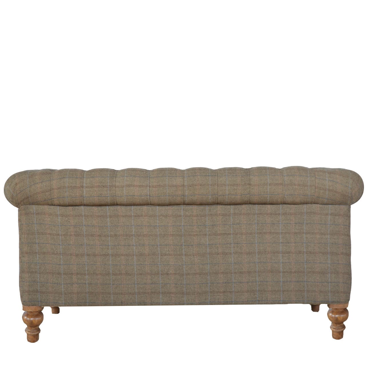 Multi Tweed 2 Seat Chesterfield Sofa - Upholstered Mango Wood Living Room Seating - product view 9 showing handcrafted...