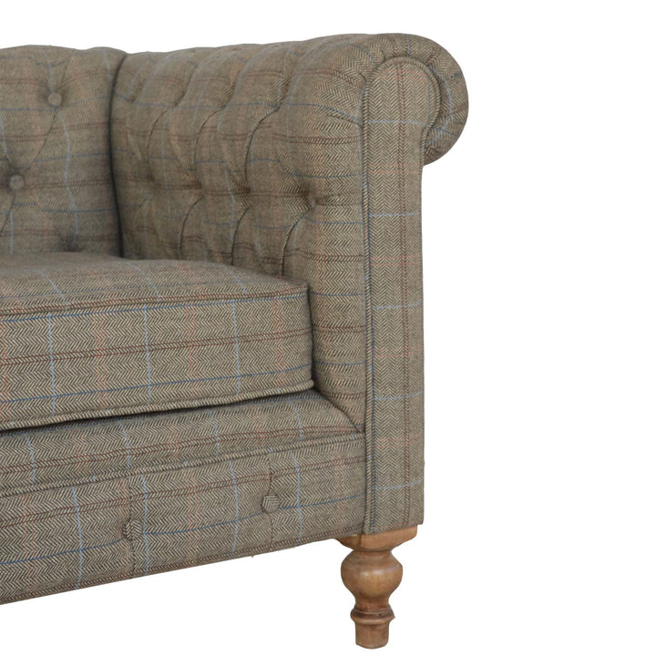 Multi Tweed 2 Seat Chesterfield Sofa - Upholstered Mango Wood Living Room Seating - product view 5 showing handcrafted...
