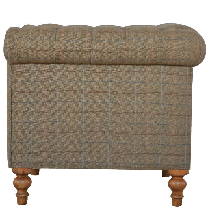 Multi Tweed 2 Seat Chesterfield Sofa - Upholstered Mango Wood Living Room Seating - product view 6 showing handcrafted...