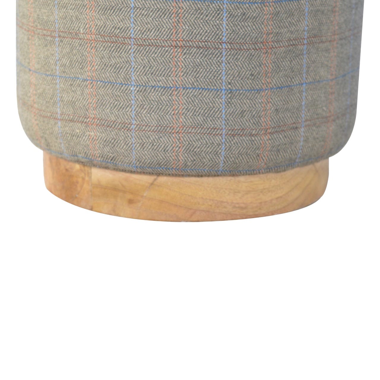 Multi Tweed Round Footstool - Solid Mango Wood Accent Stool for Living Room - product view 4 showing handcrafted solid...