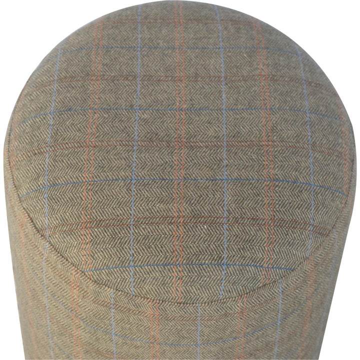 Multi Tweed Round Footstool - Solid Mango Wood Accent Stool for Living Room - product view 2 showing handcrafted solid...