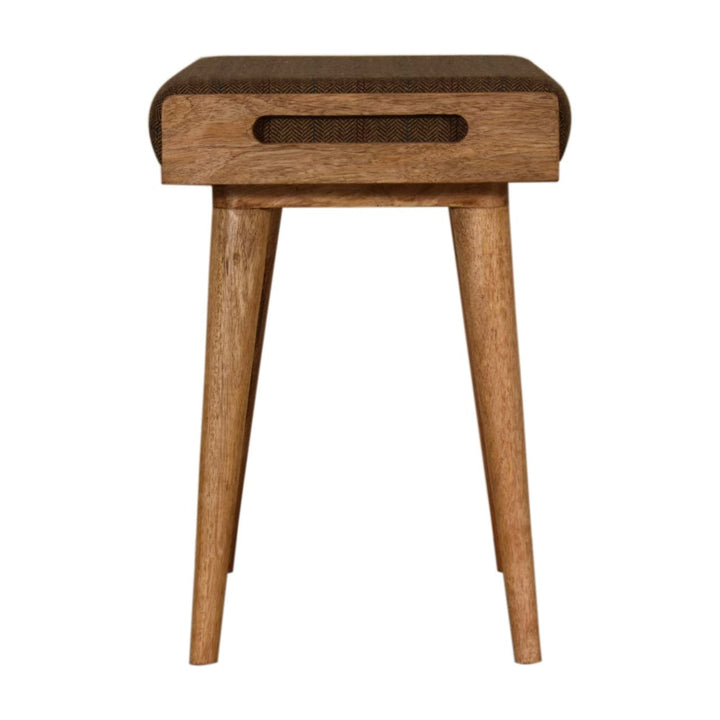 Multi Tweed Tray Style Footstool - Solid Mango Wood Accent Stool for Living Room - product view 6 showing handcrafted...