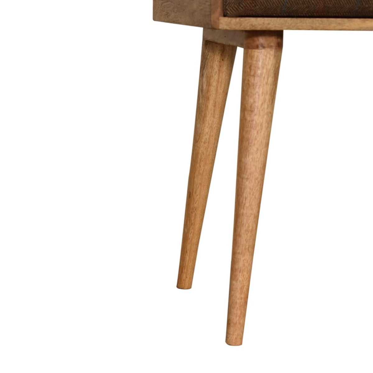 Multi Tweed Tray Style Footstool - Solid Mango Wood Accent Stool for Living Room - product view 5 showing handcrafted...