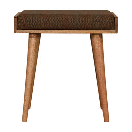 Multi Tweed Tray Style Footstool - Solid Mango Wood Accent Stool for Living Room - product view 7 showing handcrafted...