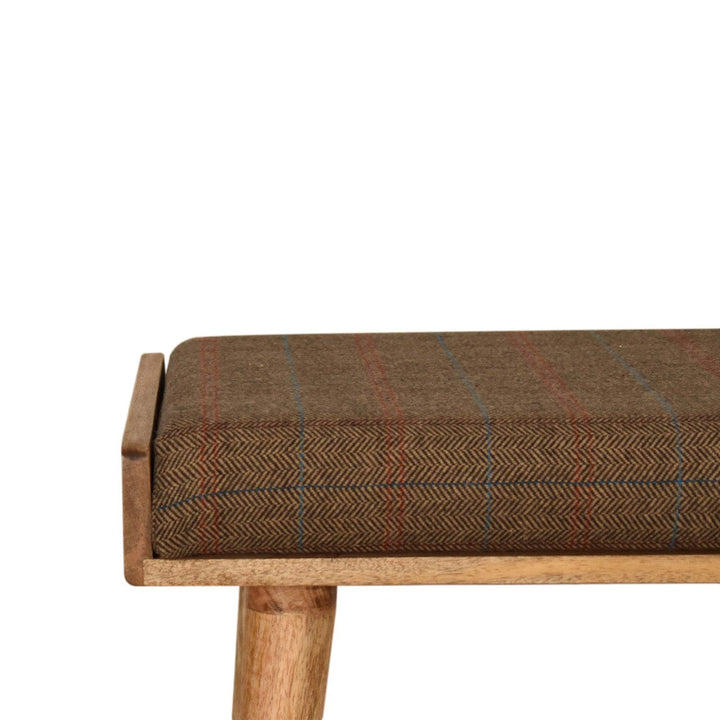 Multi Tweed Tray Style Footstool - Solid Mango Wood Accent Stool for Living Room - product view 3 showing handcrafted...