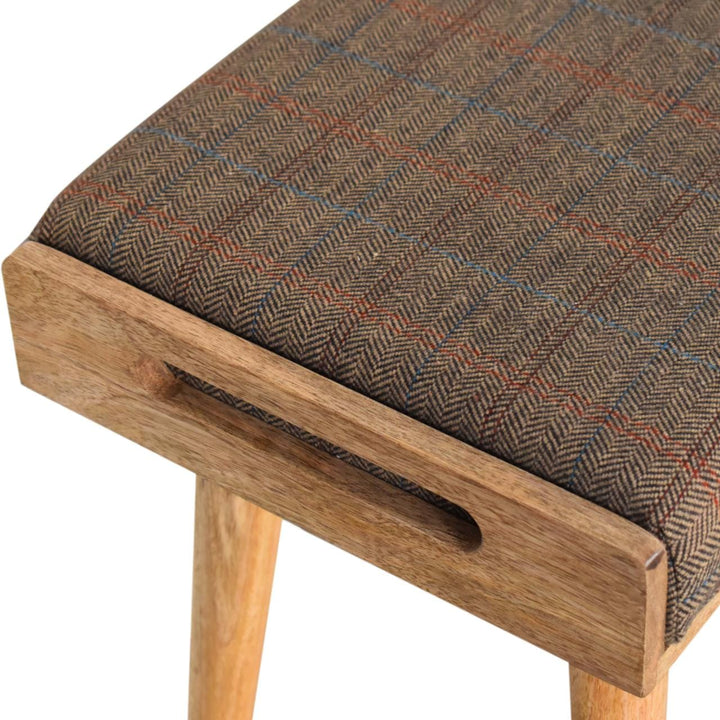 Multi Tweed Tray Style Footstool - Solid Mango Wood Accent Stool for Living Room - product view 4 showing handcrafted...