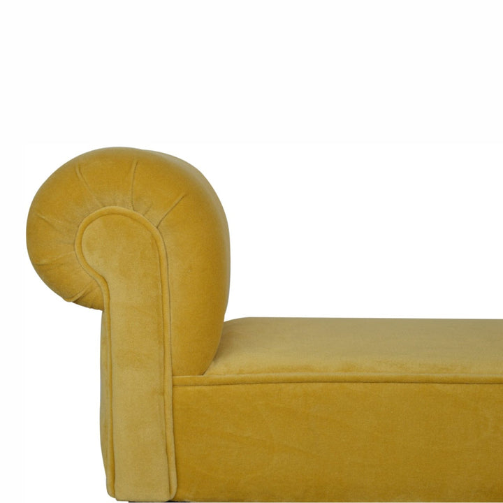 Mustard Mini Velvet Bench - Solid Mango Wood Seating Furniture for Entryway - product view 5 showing handcrafted solid...