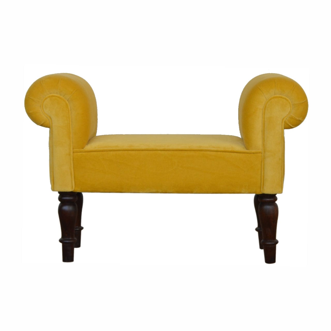 Mustard Mini Velvet Bench - Solid Mango Wood Seating Furniture for Entryway - main view showing handcrafted solid mango...